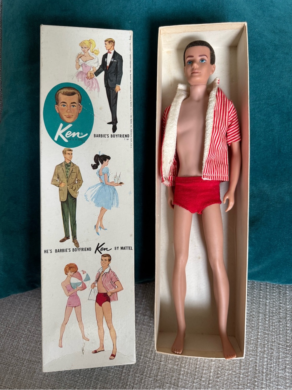 Mattel 1960s Ken Doll with Red Striped Jacket & Red Swim Briefs